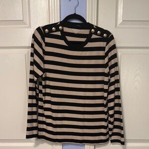 J. Crew Black and Cream Striped Long Sleeve Tee
